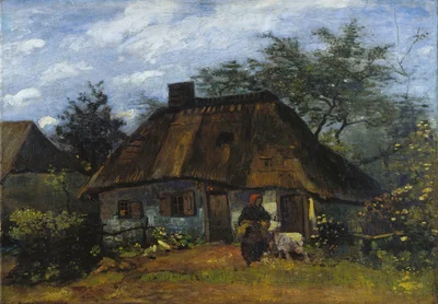 Cottage and Woman with Goat