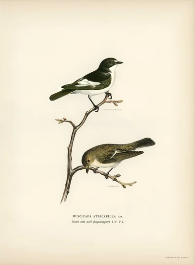 European Pied Flycatchers (Muscicapa atricapilla)
